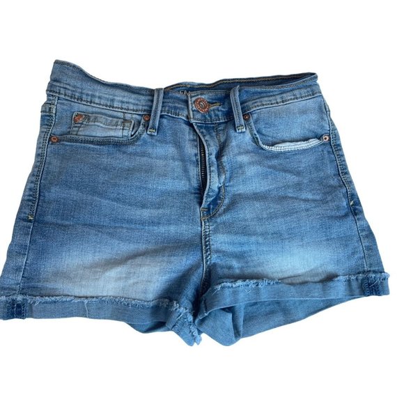 Denizen From Levis Womens High Rise Shortie Cut Off Roll Tab Hem Blue Size W28 - Picture 1 of 9